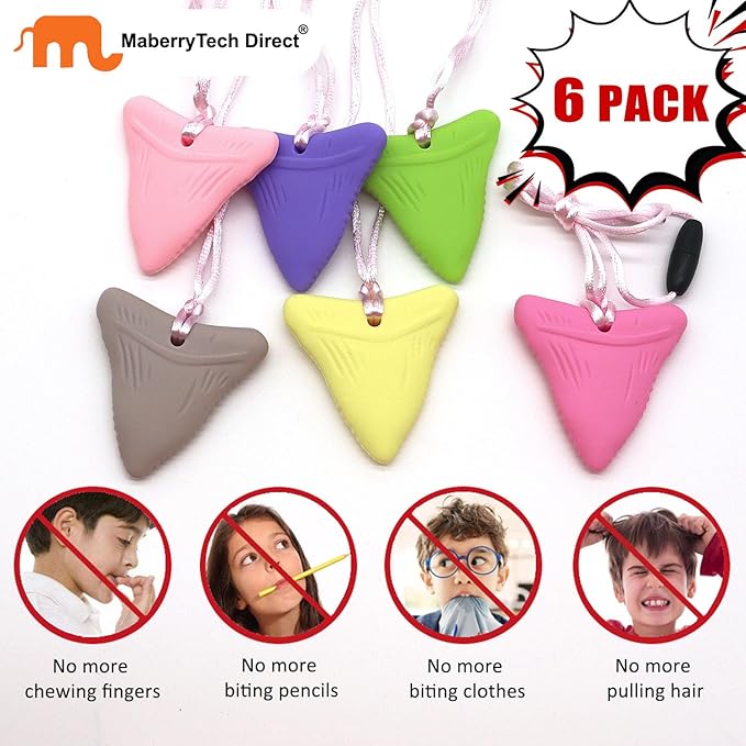 Sensory Chew Necklace for Autistic Children Girls, 6 Pack Silicone Oral Motor Aids Chew Toys for Kids Sensory Need- Reduces Chewing Fidgeting for Children Adults Chewer