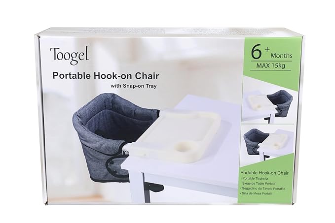 Toogel Hook On High Chair with Removable Dining Tray,Folding Portable Clip on Table High Chair,Baby Chair with Storage Bag for Indoor/Outdoor, Black