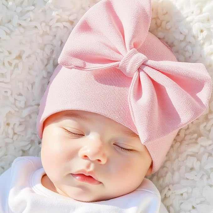 Bamery Newborn Baby Girl Hat Cotton Baby Bow Beanie Preemie Hats Spring Infant Hats for Girls 0-12 Months