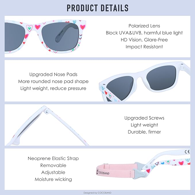 COCOSAND Flexible Baby Sunglasses with Strap Polarized UV Protection for Toddler Infant Newborn Boy Girl Age 0-24 Months