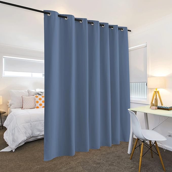 RYB HOME Privacy Curtain for Sliding Glass Door, Light Block Noise Reduce Insulated Curtain Screen Ceiling to Floor for Locker Room Basement Bedroom Closet, 100 inch Wide x 96 inch Long, Stone