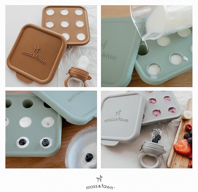 Moss and Fawn Ice Cube Tray - Forage Feeder Freezer & Teething Popsicle Mold for Breast Milk, Formula, Bone Broth, Purees, & Baby Food - BPA, Lead, & PVC-Free - Foliage