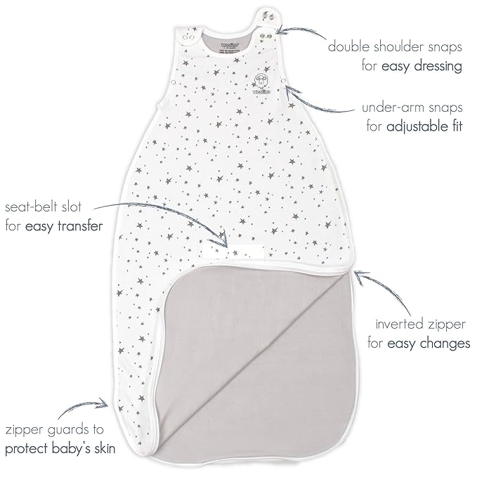 Woolino 4 Season Toddler Sleeping Bag, Merino Wool and Organic Cotton Baby Sleep Bag Sack, 2-4 Years, Space (Glow In The Dark)