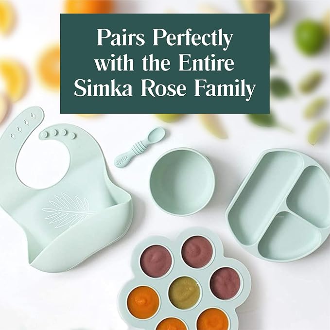 Simka Rose Baby Bowl and Spoon Set, Suction Bowls for Toddlers, BPA-Free Silicone, Dishwasher and Microwave Safe Feeding Supplies (Pebble)