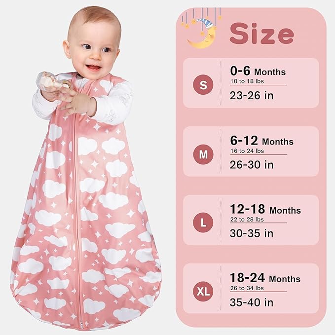 Baby Sleep Sack 0-6 Months Baby Wearable Blanket 100% Rayon Cotton 2-Way Zipper Toddler Sleeping Sack，Comfy Soft Lightweight TOG 0.3（Cloud）