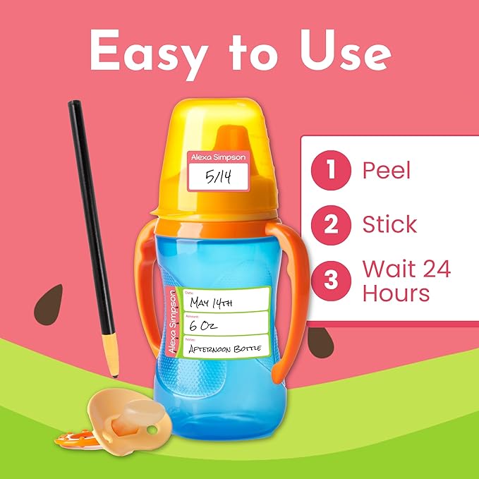 Name Bubbles - Reusable Baby Bottle Labels for Daycare (20 Labels) - Kids Washable Name Tags for Bottles, Sippy Cups, & Snack Containers, Waterproof, Baby Name Stickers, Write-On (Cats)