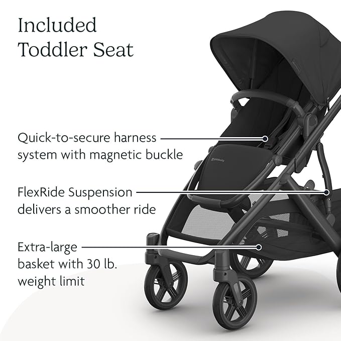 UPPAbaby Vista V3 Stroller - Full-Size Single-to-Double Stroller System - Toddler Seat, Bug Shield, Rain Shield, and Storage Bag Included - Jake (Charcoal/Carbon Frame/Black Leather)