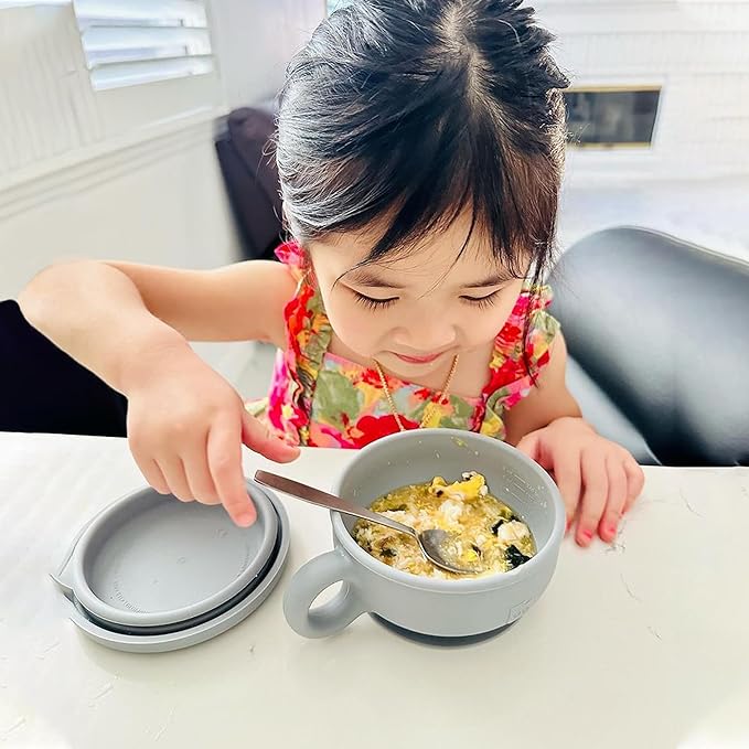 TalkTools Itsy Bowl with Locking Lid - Platinum grade silicone with Volume Lines, Curved Walls for Easy Scooping - for Babies, Toddlers, Children, and Elderly - Snack Cup Lid Accessory (Ocean)