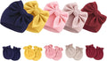 BQUBO Newborn Baby Girls Hats Mittens Set Hospital Hat Beanie Infant Bow Hats Baby Cotton Gloves for 0-6 Months