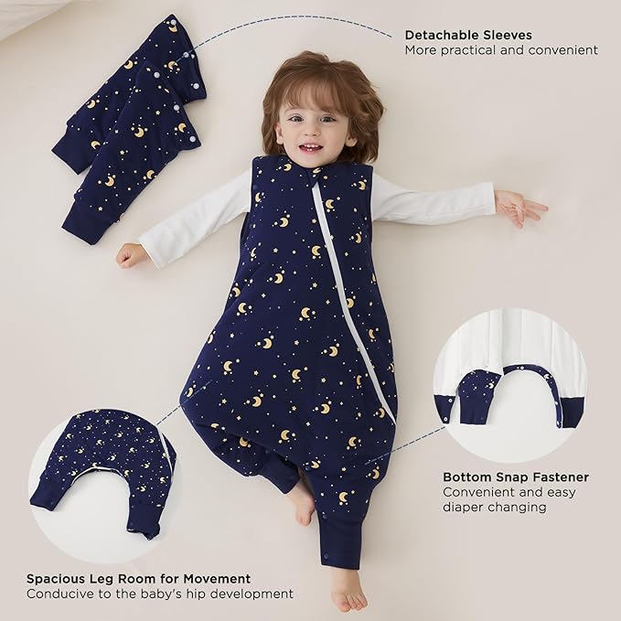Duomiaomiao 3.5 TOG Toddler Sleep Sack 12-24 Months 100% Cotton Winter Side Open Zipper Baby Sleep Sack with Feet, Warm Toddler Wearable Blanket
