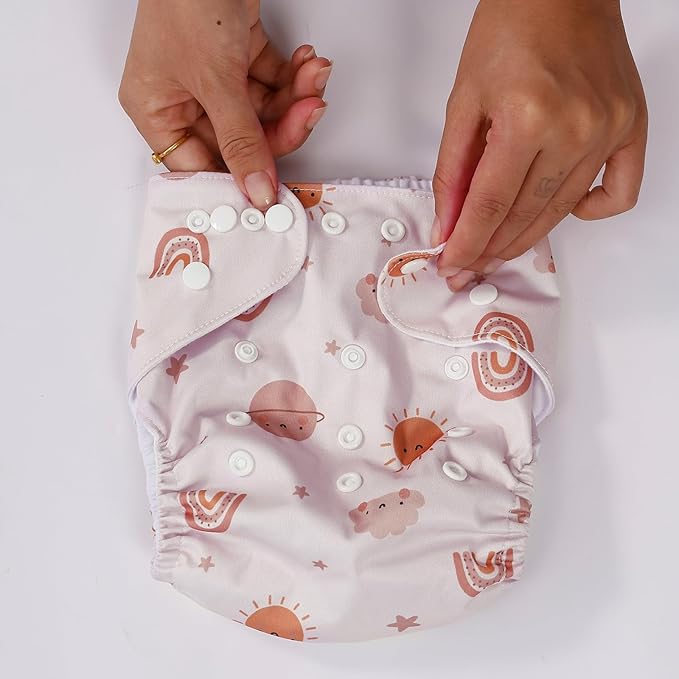 12 Set Reusable Adjustable Cloth Diapers for Newborn to 0-3 Years,One Size Washable Pocket Nappy Covers for Baby Girl and Boy,6 Pack Cloth Diapers+6pcs Microfiber Inserts(Pink)