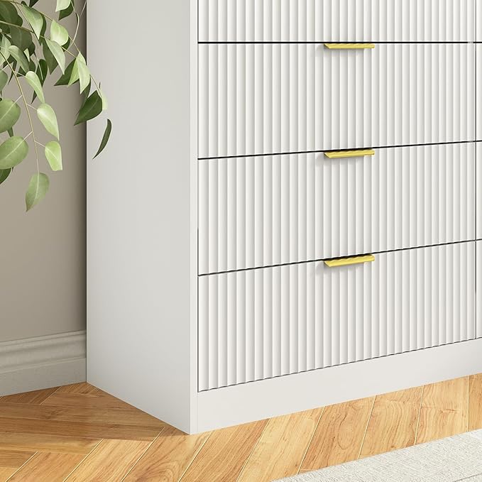8 Drawer Dresser for Bedroom, Modern Fluted Double Dresser, 55" Wide Chest of Dressers, Wooden Beside Table for Closet, Living Room and Entryway, White