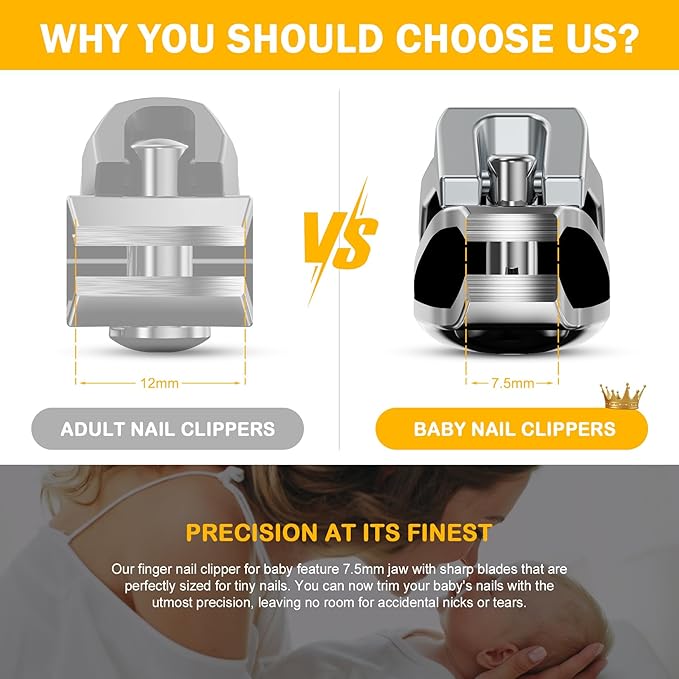 BEZOX Safe Baby Nail Clippers, Small Jaw Kids Nail Clipper Trimmers for Infants, Child and Toddlers, Precision Nail Grooming Tool for Tiny Fingers and Toes - Silver