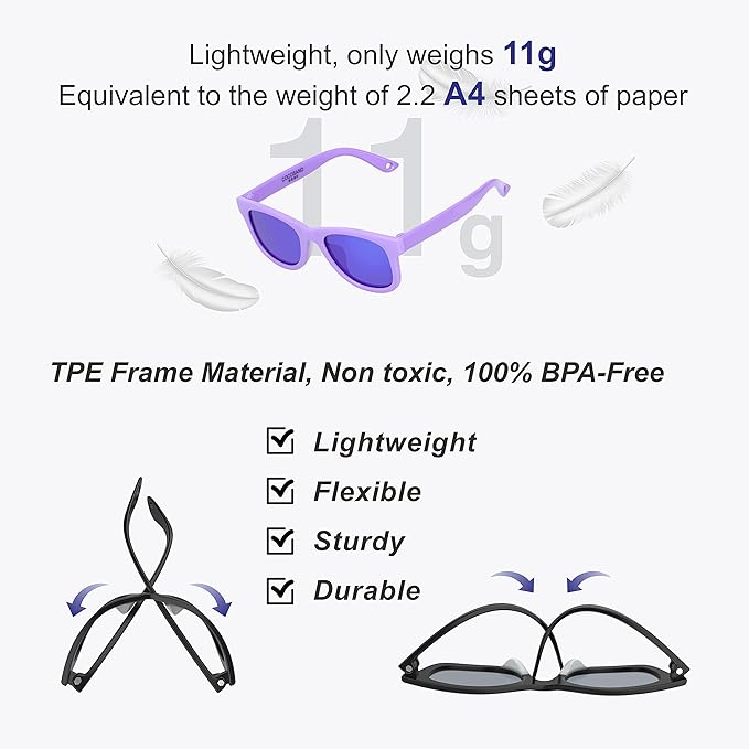 COCOSAND Flexible Baby Sunglasses with Strap Polarized UV Protection for Toddler Infant Newborn Boy Girl Age 0-24 Months