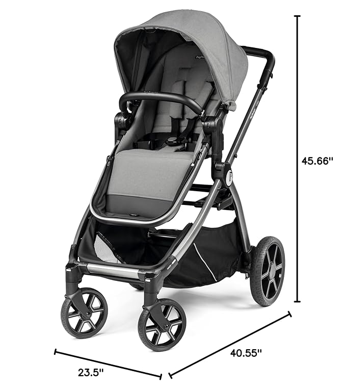 Peg Perego Ypsi – Compact Single to Double Stroller – Compatible with All Primo Viaggio Infant Car Seats & Ypsi Bassinets - Made in Italy - Mercury (Grey)
