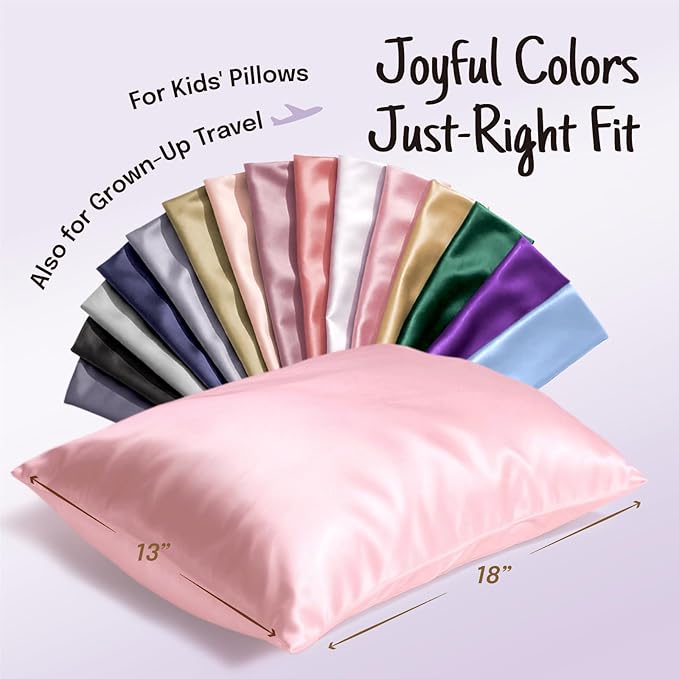 OLESILK 100% Mulberry Silk Toddler Pillowcase for Hair and Skin, Both Sides 19 Momme Pure Natural Silk Travel Pillow Cases with Hidden Zipper, 13"x 18", Pink