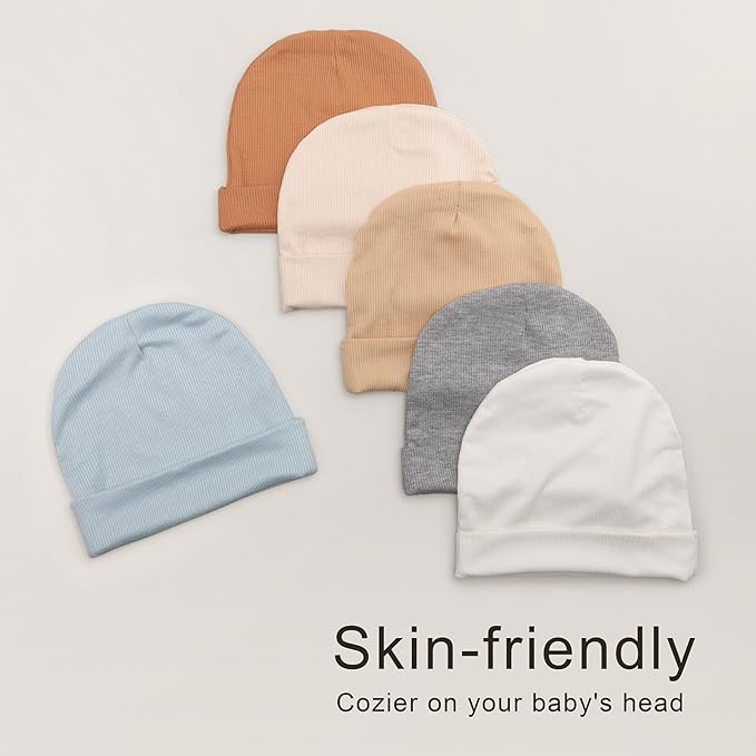 DRESHOW BQUBO 6 Pack Baby Newborn Hats Set for Unisex Infant Newborn Toddler Soft Beanie Hat for Boys Girls 0-24 Months