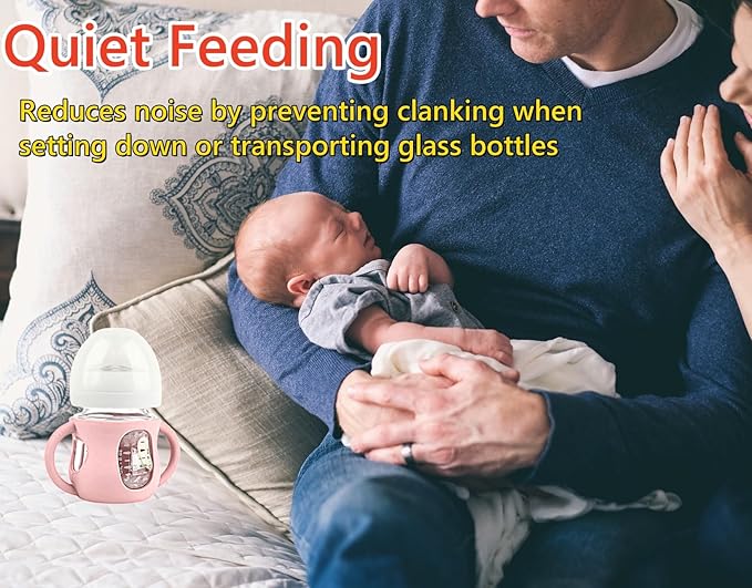 4 Pack Silicone Sleeves for Avent Natural Glass Baby Bottles, Silicone and Easy-Grip Handles for Drop Protection, Compatible with Philips Avent 4/8 OZ Glass Bottle (Milk White, 8 OZ)