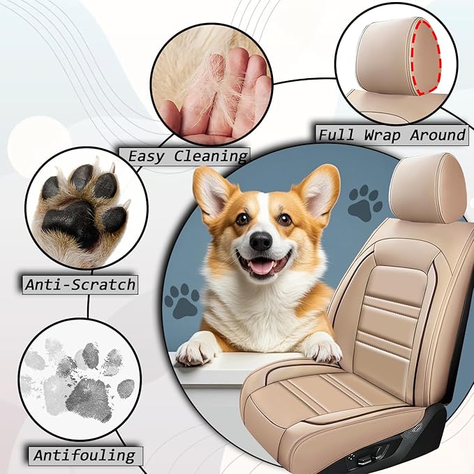 Car Seat Covers for Chrysler Car Pacifica 2004-2025 | 5-Seats Seat Covers, Waterproof Seat Protectors, Automotive Seat Covers (Full Set with Pillow,Beige)