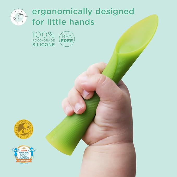Olababy 100% Silicone Soft-Tip Training Spoon for Baby Led Weaning 2pack (Lemon/Coral)