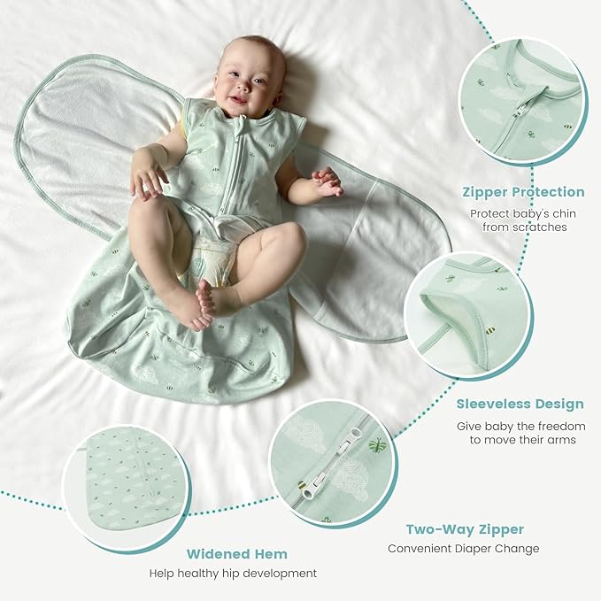Baby Swaddle Sleep Sack, 1.0 Tog New-Parent-Friendly Swaddle for Newborns & infant 0-6 Months Baby Wearable Blanket Reduce Startle Reflex, Newborn Boys Girls Registry Essentials