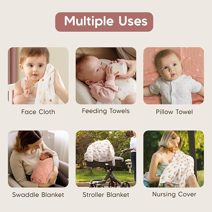 Maliton Muslin Swaddle Blankets for Newborn, 6-Pack Breathable Receiving Blanket (27" x 27") Soft Baby Blankets for Girls and Boys, Baby Burp Cloths with 3-Layer Cotton Design for Infant Wrap(Rainbow)