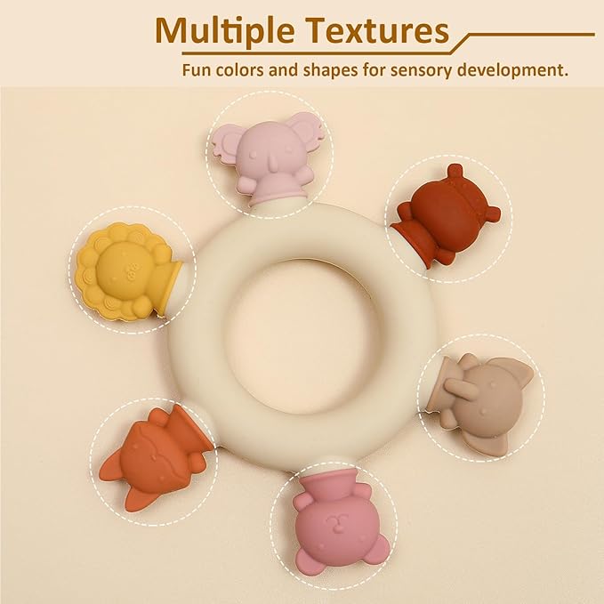 Baby Teething Toys 6-12 Months Teethers for Babies 3-6 Months Soft Cute Animals for Newborn Infants Food-Grade Silicone Baby Essential Chew Toys for Tiny Hands Easy Grip Teething Relief BPA Free
