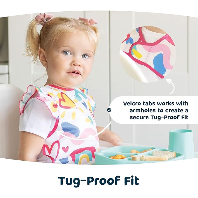 Tiny Twinkle Short Sleeve Apron Baby & Toddler Bib for Girls – Waterproof, Mess-Proof Bibs for Eating & Feeding, Machine Washable,Perfect Holiday Gift (Rose, 6–24M)