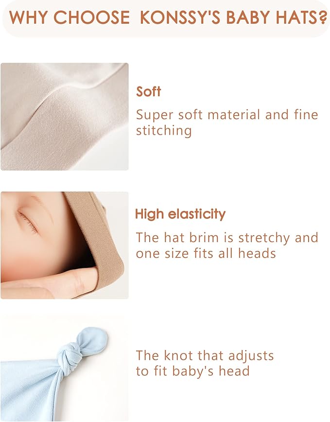 Konssy 6 Pack Baby Newborn Hats Set Knot Beanie Hats Soft for Infant Baby Girls Boys Caps 0-6 Months