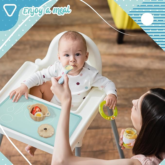 Zhehao 4 Pcs Montessori Kids Placemat 16 x 12'' Non Slip Baby Silicone Placemats for Toddlers Baby Eating Mat Food Mats for Toddler Dining Table Setting Learning Travel Kitchen(Multi Colors)