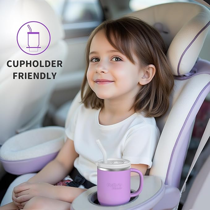 Bella's Friends Handy Mini Tumbler – Adorable 9 oz Sippy Cup for Toddlers 1-3 years old, Flexible Straw, Stainless Interior & Silicone Body, Leak‑Proof, Dishwasher Safe, Ideal for Travel or At Home