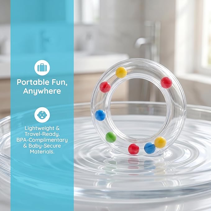 6Pcs Transparent Baby Rattles - Portable Baby Toy Rings with Visible Rolling Beads, Plastic Hand Bell Shaker,Easy-Grasp for Sensory Play Newborn Toddler (3.14 * 3.14 * 0.62in)