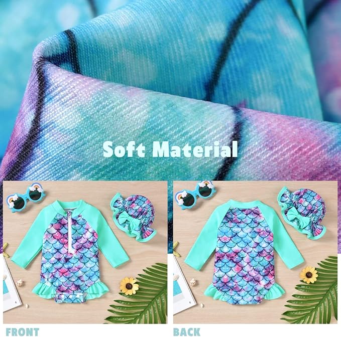 Aalizzwell Baby Girls Long Sleeve One Piece Swimsuit with Hat