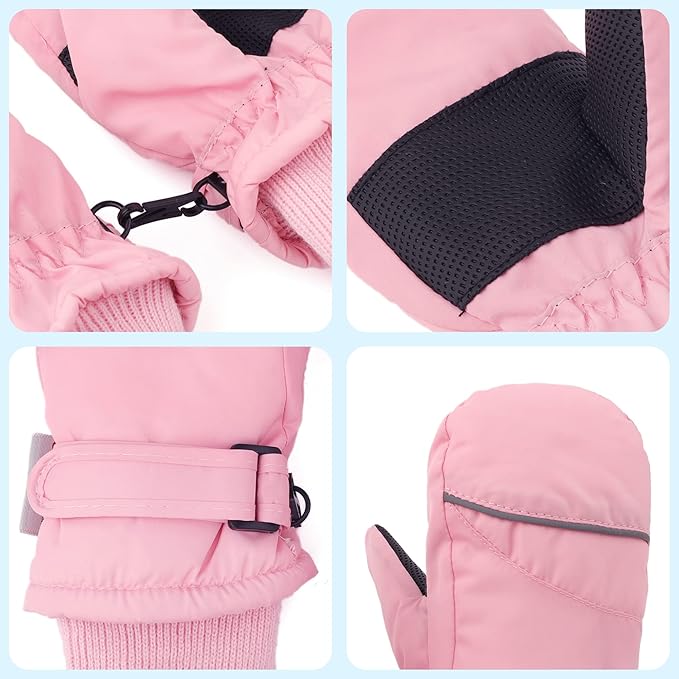F Flammi Toddler Kids Snow Mittens with String Waterproof Ski Mittens Thinsulate Winter Gloves for Baby Girls Boys