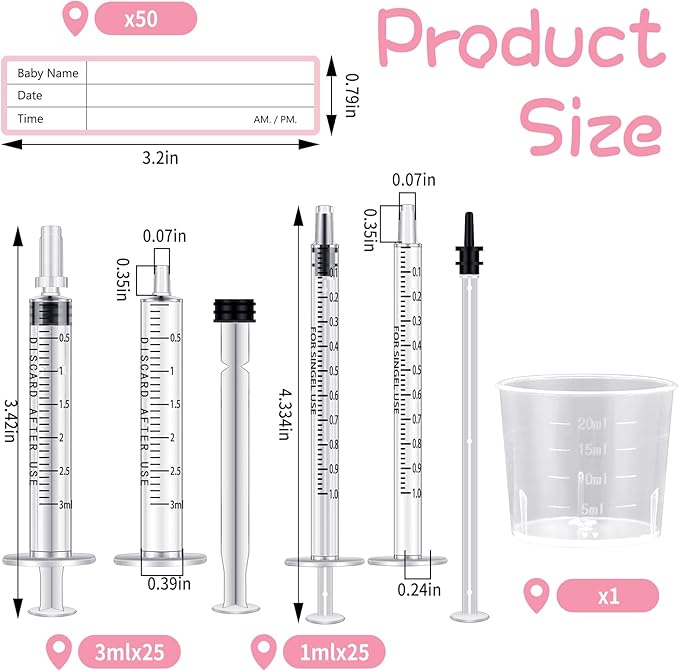 Trelaco Colostrum Collector Kit Include Sterile Sealed Breast Milk Syringes with Caps No Needle Colostrum Syringes Stickers 1 Measuring Cup Harvesting Collection for Breastmilk(100 Sets,3 ml,1 ml)