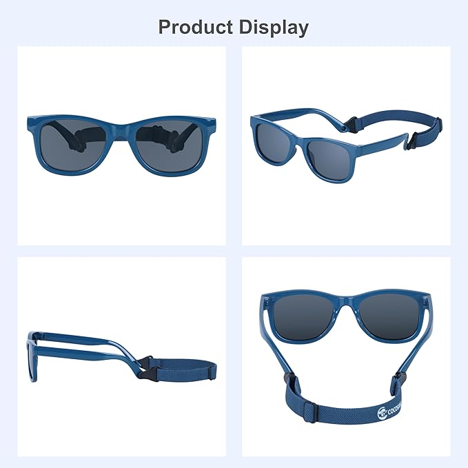 COCOSAND Flexible Baby Sunglasses with Strap Polarized UV Protection for Toddler Infant Newborn Boy Girl Age 0-24 Months