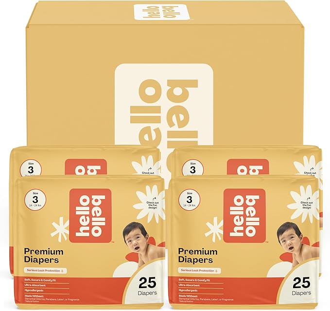 Hello Bello Premium Diapers, Size 3 (14-24 lbs) Surprise Pack for Boys - 100 Count (Pack of 1), Hypoallergenic with Soft, Cloth-Like Feel - Assorted Boy & Gender Neutral Patterns