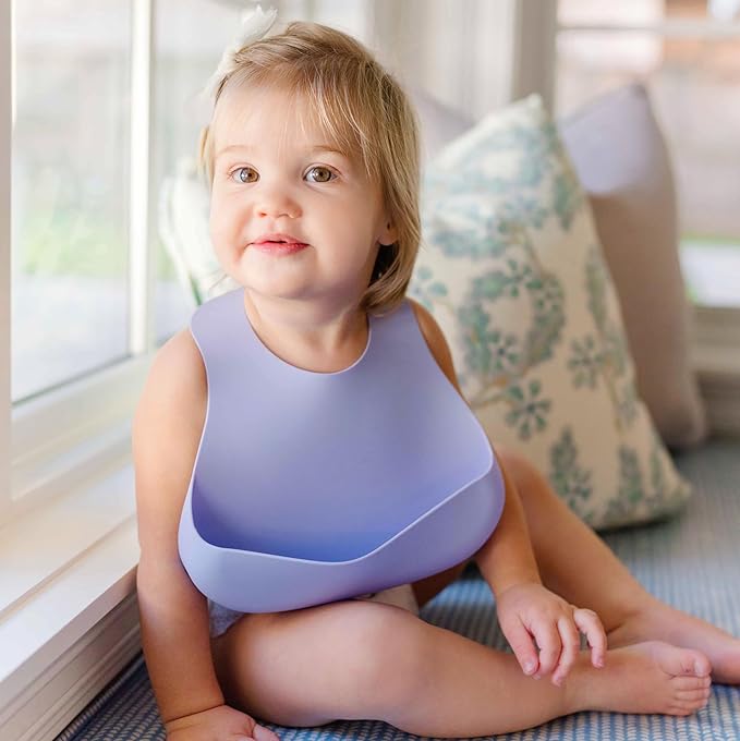 Magnetic Silicone Bibs 2-Pack Waterproof, Dishwasher Safe, BPA Free Food-Grade, Baby Feeding Bib