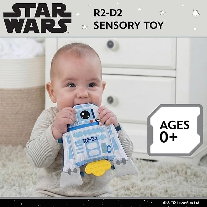 Kids Preferred Star Wars R2-D2 On The Go Sensory Toy – with Teether, Crinkle Sounds, Tactile Ribbons, On The Go Strap, for Ages 0 yrs+