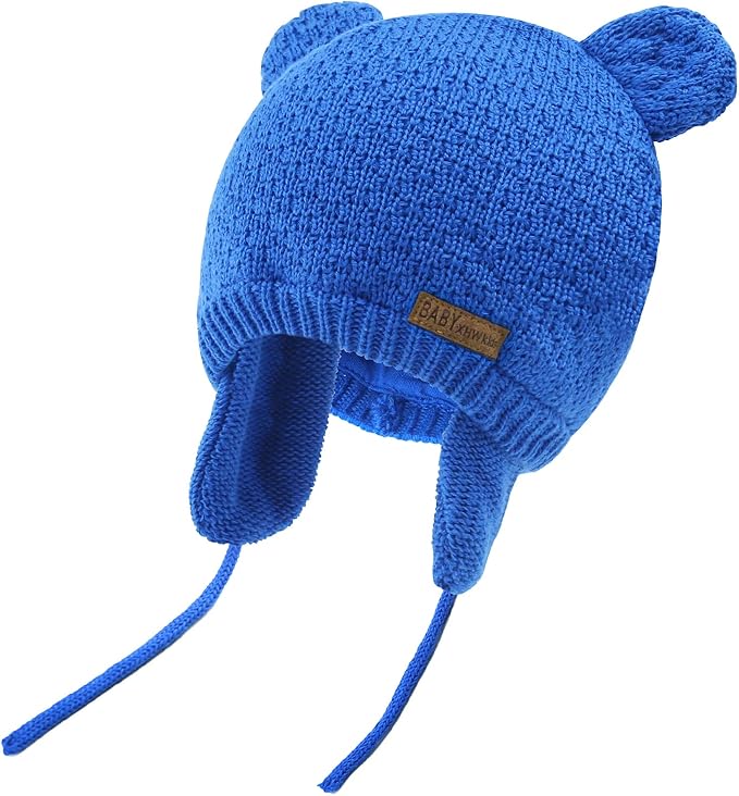 BAVST Baby Beanie Hat for Winter with Earfalp Cute Bear Kids Toddler Girls Boys Warm Knit Cap 0-2Years