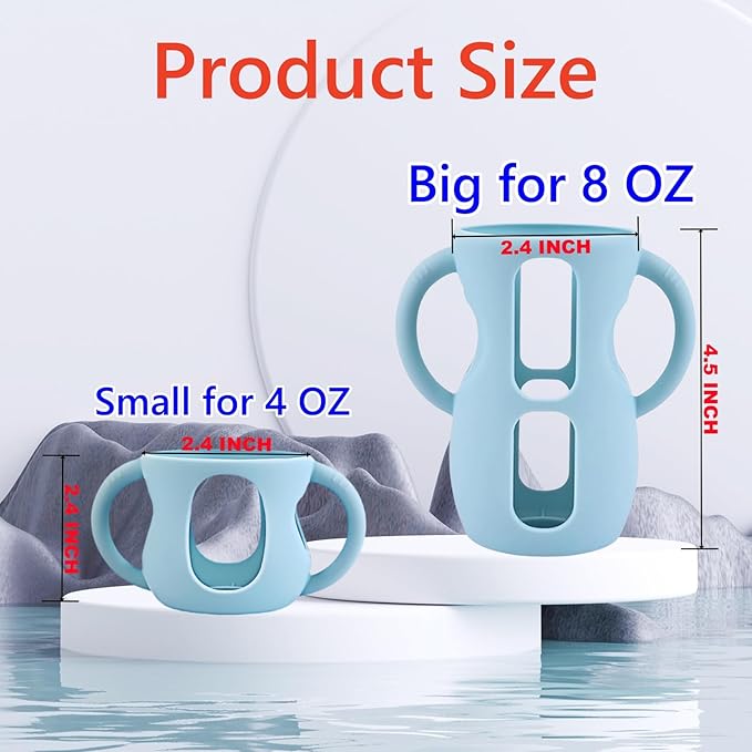 4 Pack Silicone Sleeves for Avent Natural Glass Baby Bottles, Silicone and Easy-Grip Handles for Drop Protection, Compatible with Philips Avent 4/8 OZ Glass Bottle (2 White+2 Blue, 4 OZ)