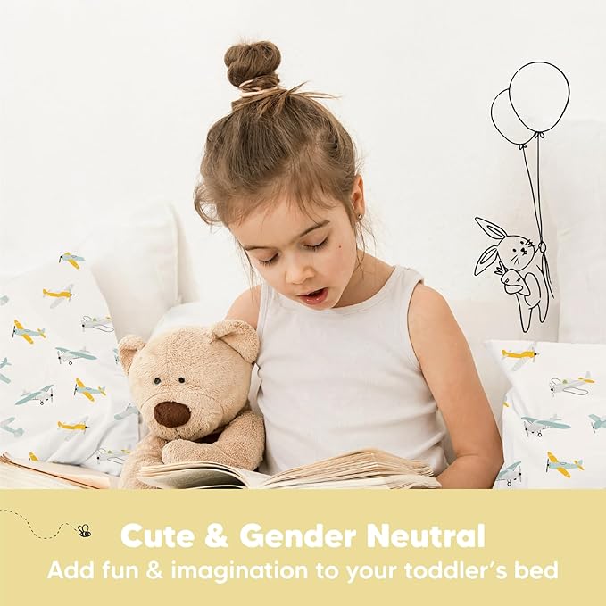 KeaBabies Toddler Pillow with Pillowcase, Jumbo 14X20 - Soft Organic Cotton Toddler Pillows for Sleeping - Machine Washable - Perfect for Travel, Toddler Bed Set (Plane)