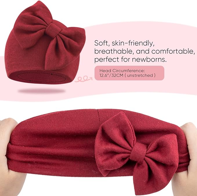 BQUBO Newborn Baby Girls Hats Mittens Set Hospital Hat Beanie Infant Bow Hats Baby Cotton Gloves for 0-6 Months