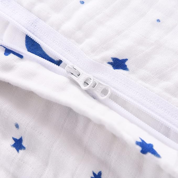 TADO MUSLIN Toddler Sleep Sack 2-4T, 0.5 TOG Lightweight Wearable Blanket for Baby, 100% Organic Cotton Muslin 4 Layers, Sleeveless Sleeping Bag, 2-Way YKK Zipper, OEKO-TEX Certified, Blue Star Moon