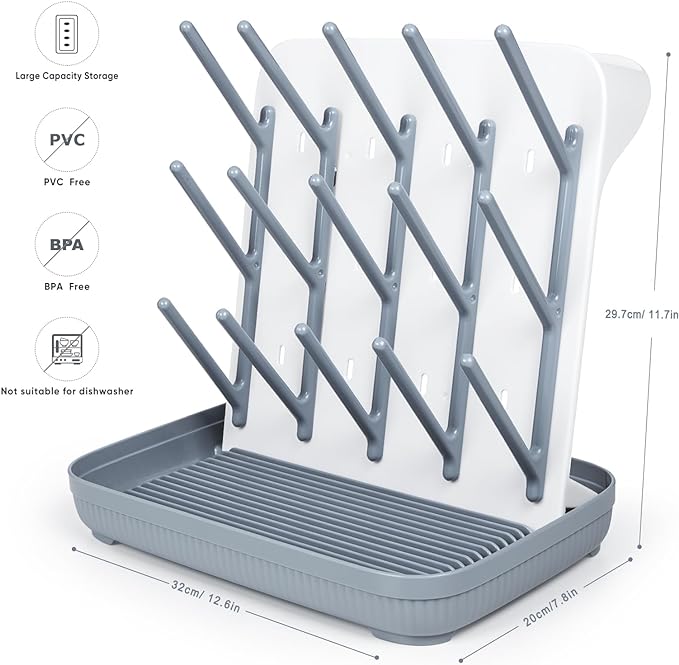 Termichy Baby Bottle Drying Rack: Vertical Bottle Dryer Rack Holder with Brushes Set- Drying Rack & Nipple Scrubber-Space Saving Standing Drying Rack for Baby Bottles and Pump Part Cleaning