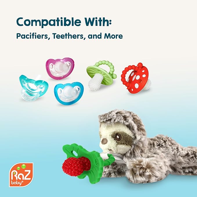 RaZbaby Duck RaZbuddy Stuffed Animal Pacifier Holder for Newborns & Up, Made in The USA, Detachable Orthodontic JollyPop Pacifier, Medical-Grade 100% BPA-Free Silicone, Baby Shower -0 Months+