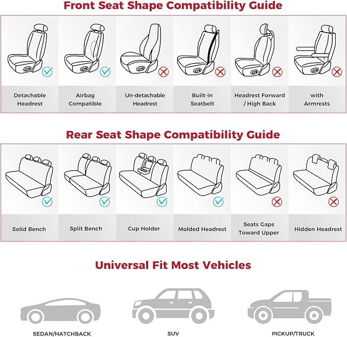 FREESOO Front Seats 2PCS Leather Car Seat Covers, Ultra Breathable Waterproof Seat Covers for Cars Trucks SUV, Carseat Protector Car Seat Cover Fit for Most Vehicles, Black Red Line