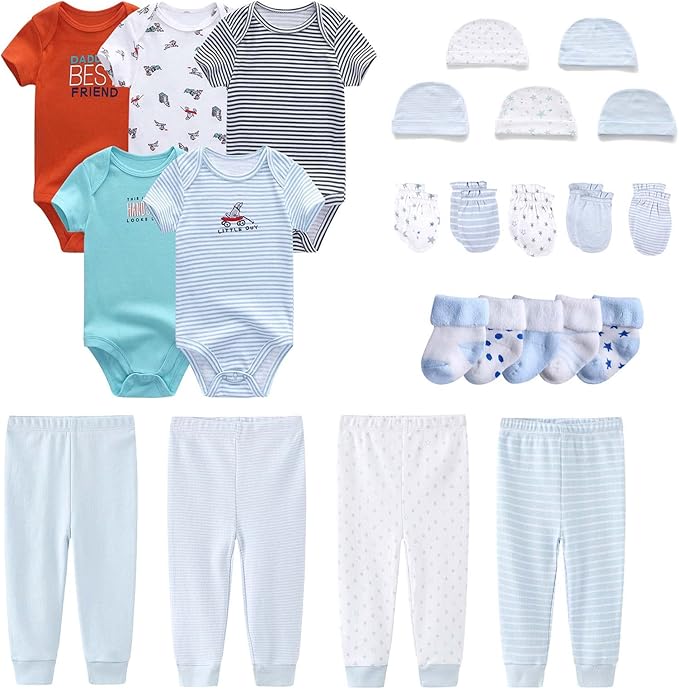 Newborn Layette Gift Set Bodysuits Pants for Baby Girl and Boy 24 Piece 100% Cotton Essentials and Accessories