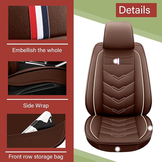 Leather Car Seat Covers Fit for LR Range Rover Evoque 2019-2025, 5 Seater Waterproof and Wear-Resistant Seat Cover Interior Accessories(Full Set,Coffee)
