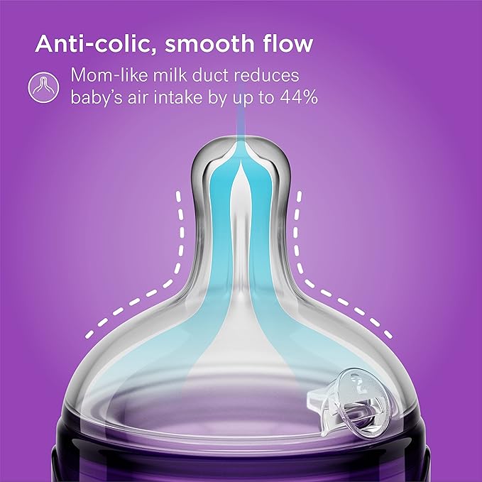 Smilo Baby Bottle Set with Stage 0 Slow Flow Anti Colic Nipple, 10 Oz / 300 ml Capacity, 3X Pack of Anti Colic Baby Bottles 0-3 Months - Glow in The Dark
